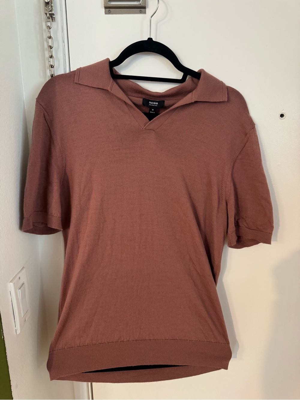Reiss 100% Merino Wool Men's Short Sleeve Polo in Dusty Rose